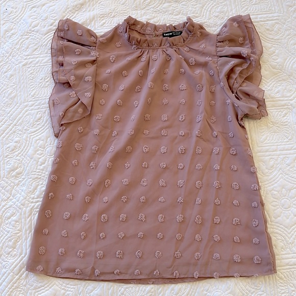 SHEIN Dusty Pink Ruffle, Layered Sleeve, Swiss Dot Top,‎ EUC, Sz M - Picture 1 of 4